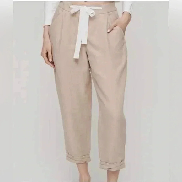 Wilfred Aritzia Allant Tan Linen Blend Pants  Drawstring Size 2 - Picture 1 of 11
